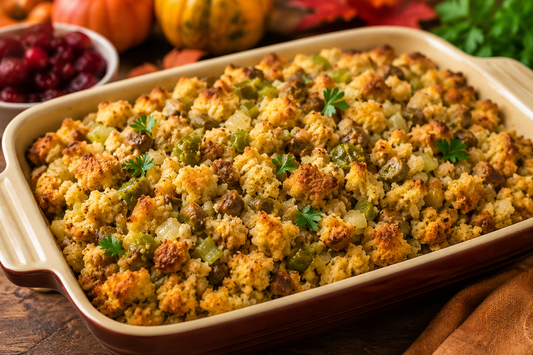 New Mexico Corn Bread Stuffing with Chile Peeler Nation Freeze Dried Hatch Green Chile