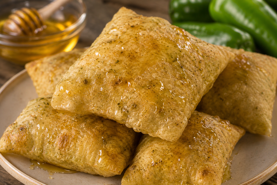 Homemade Hatch Green Chile Sopapillas with Chile Peeler Nation Freeze Dried Hatch Green Chile