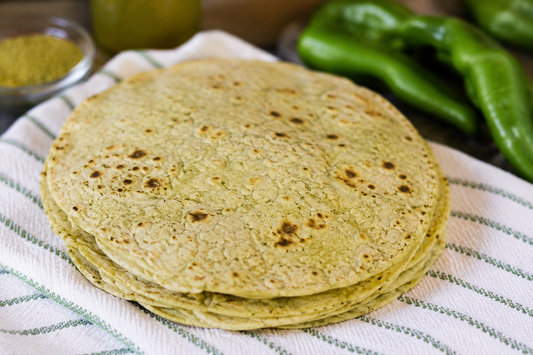Homemade Hatch Green Chile Flour Tortillas with Chile Peeler Nation Green Chile Powder